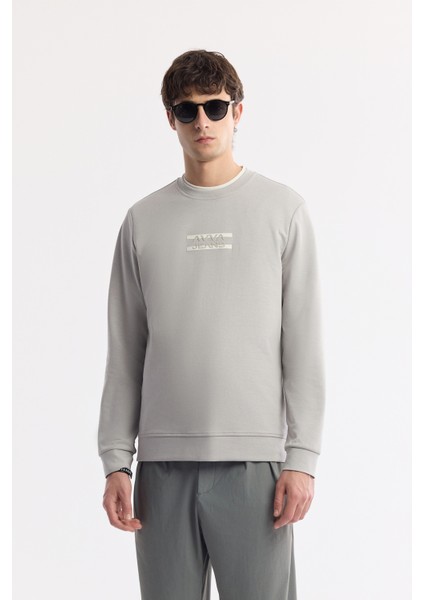 Erkek Gri Bisiklet Yaka Baskılı Bi Stretch Interlok Sweatshirt A51y1204