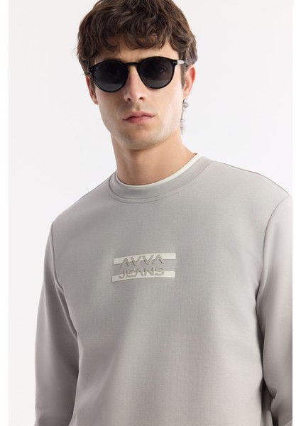 Erkek Gri Bisiklet Yaka Baskılı Bi Stretch Interlok Sweatshirt A51y1204