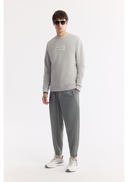 Erkek Gri Bisiklet Yaka Baskılı Bi Stretch Interlok Sweatshirt A51y1204