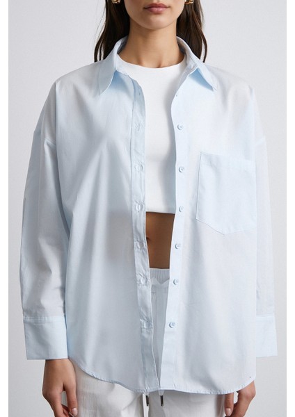 Oversize Pamuklu Gömlek Açık Mavi indirimleri