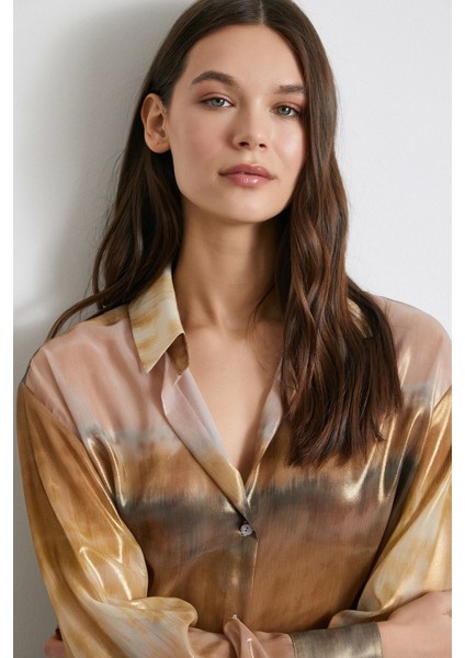 Desenli Krinkıl Gömlek Haki