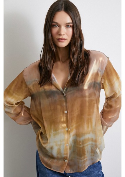 Desenli Krinkıl Gömlek Haki modelleri