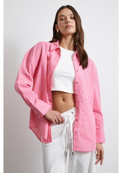 Lendy Keten Gömlek Pembe fırsatları