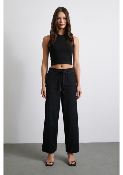 Beli Lastikli Paçası Katlamalı Pantolon Siyah fiyatları