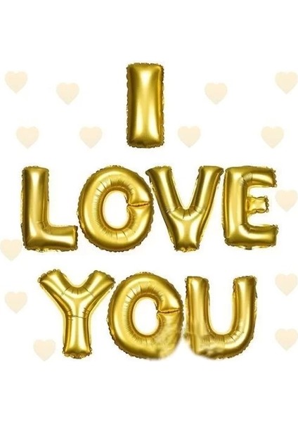 I Love You Folyo Balon Altın Renk 35 cm