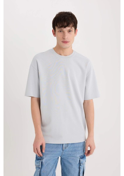 Oversize Geniş Kalıp Ütü Gerektirmeyen Bisiklet Yaka Kısa Kollu Basic Düz Ağır Kumaş Tişört X3926AZ25SP modelleri