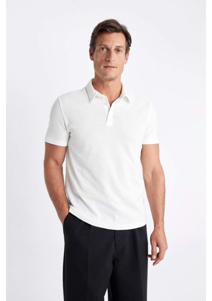 Slim Fit Dar Kesim Polo Yaka Kısa Kollu Dokulu Tişört C8573AX24SM