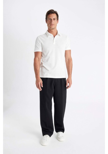 Slim Fit Dar Kesim Polo Yaka Kısa Kollu Dokulu Tişört C8573AX24SM fiyatları