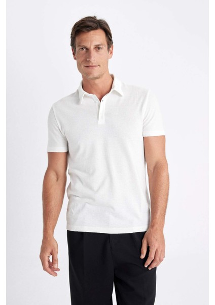 Slim Fit Dar Kesim Polo Yaka Kısa Kollu Dokulu Tişört C8573AX24SM modelleri