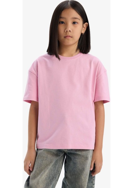 Kız Çocuk Relax Fit Bisiklet Yaka Basic Düz Kısa Kollu Tişört D9099A825SM modelleri