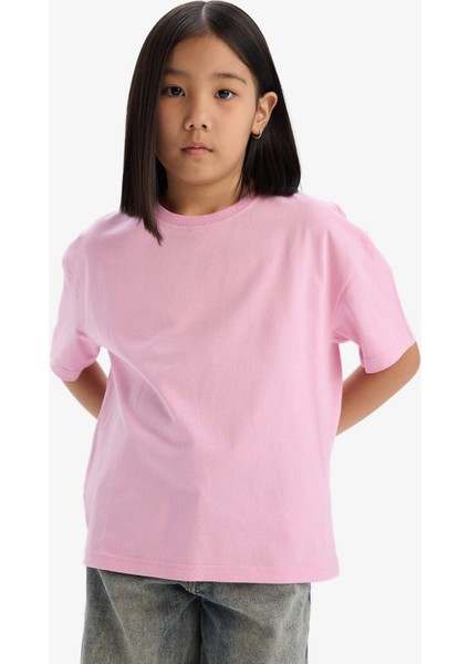 Kız Çocuk Relax Fit Bisiklet Yaka Basic Düz Kısa Kollu Tişört D9099A825SM fırsatları