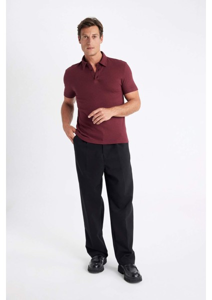 Slim Fit Dar Kesim Polo Yaka Kısa Kollu Dokulu Tişört C8573AX24SM fiyatları