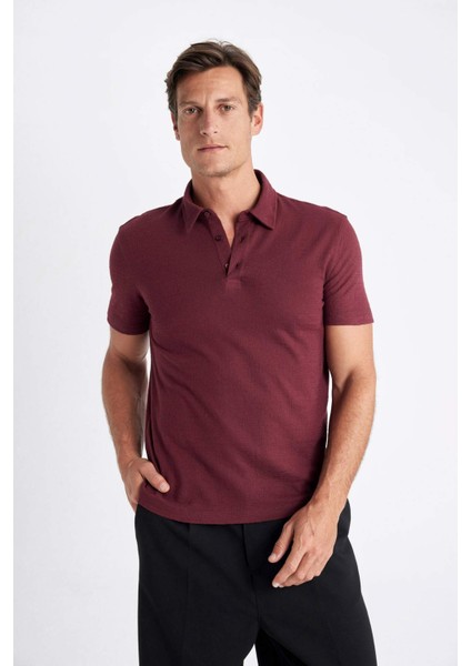 Slim Fit Dar Kesim Polo Yaka Kısa Kollu Dokulu Tişört C8573AX24SM fırsatları