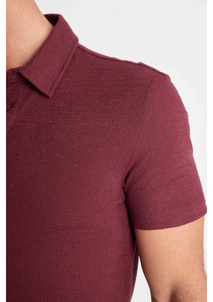 Slim Fit Dar Kesim Polo Yaka Kısa Kollu Dokulu Tişört C8573AX24SM indirimleri