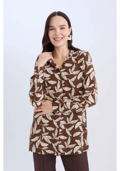 Loose Fit Desenli Uzun Kollu Gömlek Tunik T0609AZ25SP