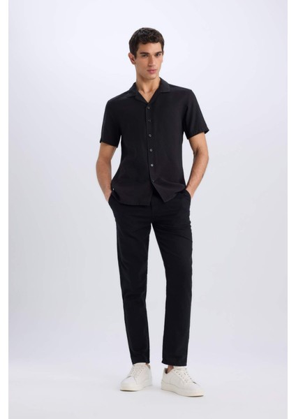 %100 Pamuk Keten Görünümlü Pantolon Beli Lastikli Slim Fit Dar Kesim Cepli Düz Paça D2671AX25SM fiyatları