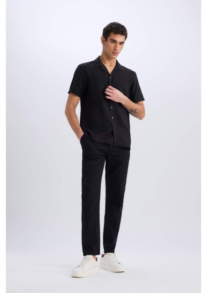 %100 Pamuk Keten Görünümlü Pantolon Beli Lastikli Slim Fit Dar Kesim Cepli Düz Paça D2671AX25SM modelleri