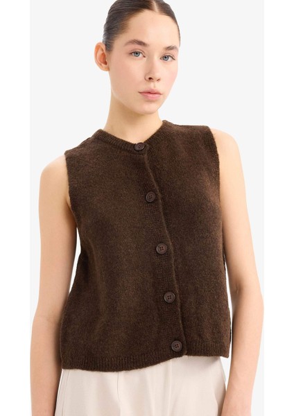 Regular Fit V Yaka Cepli Düğmeli Triko Yelek E4686AX25SP