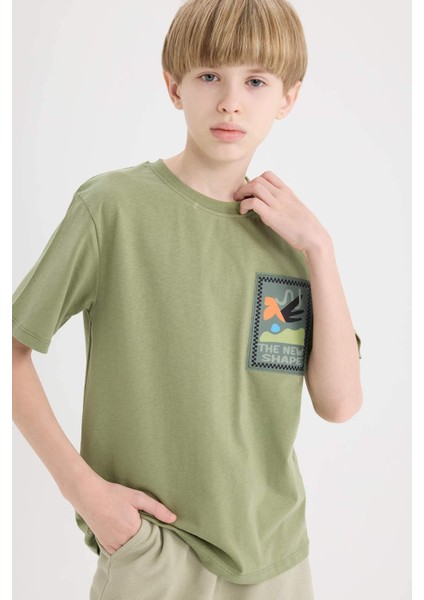 Erkek Çocuk Bisiklet Yaka Nakışlı Kısa Kollu Tişört