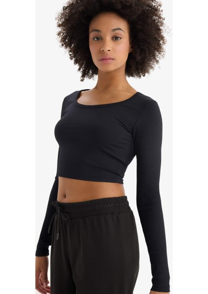 fit Crop Bisiklet Yaka Sporcu Uzun Kollu TIŞÖRT E7282AX24WN