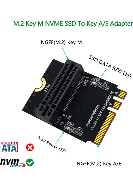 M.2 Nvme Adaptörü SSD Pcıe M2 Ngff Anahtarı M'den M.2 Anahtarına A/e Adaptörü 2230 M2 Nvme SSD Yükseltici Kartı Için Dikey Kurulum (Yurt Dışından)