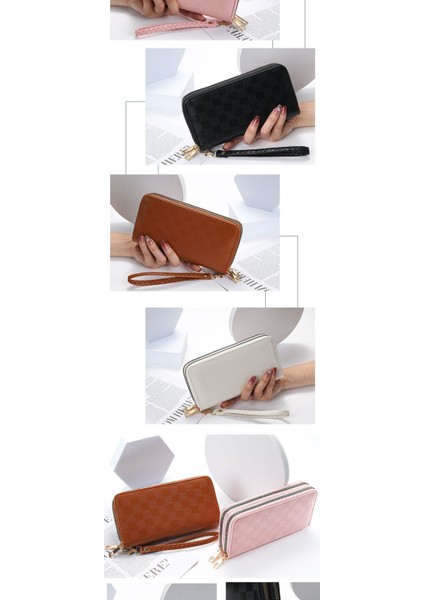 Bayanlar Cüzdanı Çift Çekme Basit ve Şık Çift Fermuarlı Clutch Kart Tutucu (Yurt Dışından)