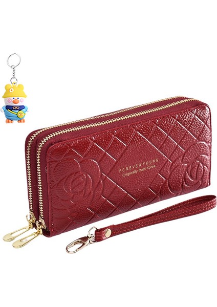 Cüzdan Kadın Uzun Bilek Kayışı Clutch Çift Fermuarlı Büyük Kapasiteli Cep Telefonu Çantası (Yurt Dışından)