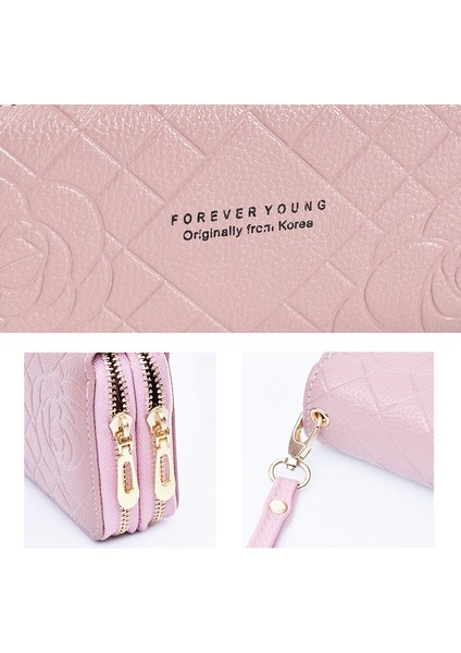 Cüzdan Kadın Uzun Bilek Kayışı Clutch Çift Fermuarlı Büyük Kapasiteli Cep Telefonu Çantası (Yurt Dışından)