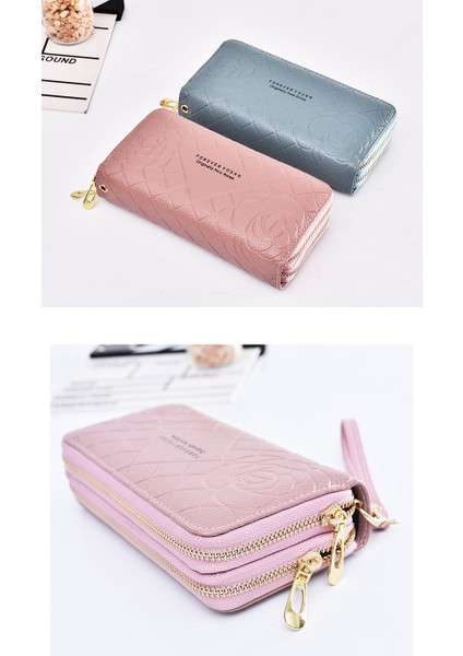 Cüzdan Kadın Uzun Bilek Kayışı Clutch Çift Fermuarlı Büyük Kapasiteli Cep Telefonu Çantası (Yurt Dışından)