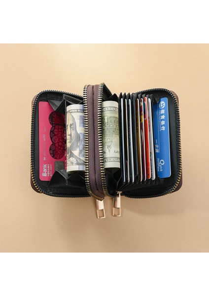 Bayan Kart Tutucu Çift Fermuarlı Organ Moda Çoklu Kart Yuvası Kart Tutucu Para Cüzdanı (Yurt Dışından) modelleri