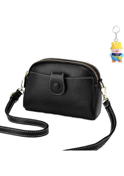 Kadın Çantası Mini Cep Telefonu Çantası Moda Atmosferik Düz Renk Çift Katlı Omuz Crossbody Çanta (Yurt Dışından)