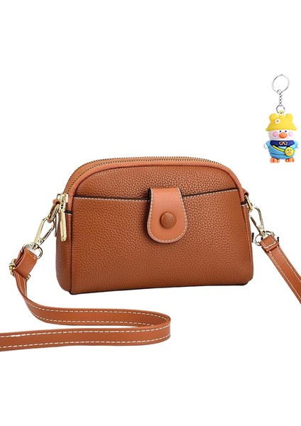 Kadın Çantası Mini Cep Telefonu Çantası Moda Atmosferik Düz Renk Çift Katlı Omuz Crossbody Çanta (Yurt Dışından)