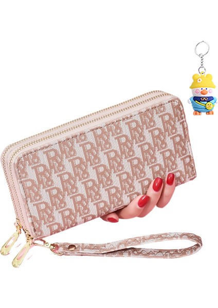 Cüzdan Kadın Uzun Cep Telefonu Çantası Moda Büyük Kapasiteli Çift Fermuarlı Clutch Kart Tutucu (Yurt Dışından)