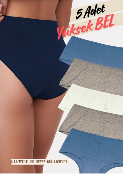 Highwaist Pamuk Kadın Yüksek Bel Külot 5'li Paket (Büyük Beden-Battal-Bato)