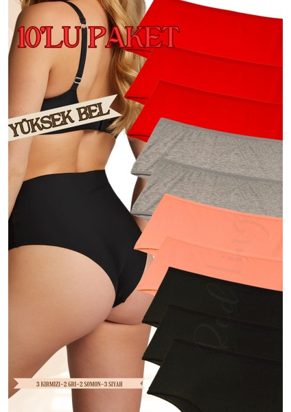 Yüksek Bel Büyük Beden Pamuklu Kadın Külot (Slip) 10'lu Paket (Battal-Bato)