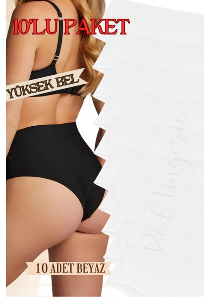 Büyük Beden Yüksek Bel Pamuklu Kadın Külot (Slip) 10'lu Paket (Battal-Bato)