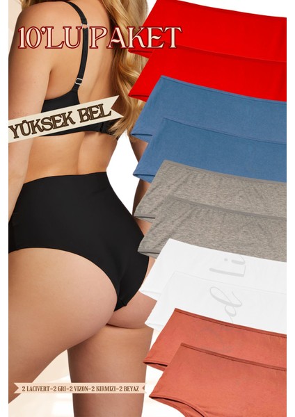 Yüksek Bel Büyük Beden Pamuklu Kadın Külot (Slip) 10'lu Paket (Battal-Bato)