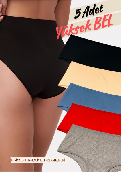 Highwaist Pamuk Kadın Yüksek Bel Külot 5'li Paket (Büyük Beden-Battal-Bato)