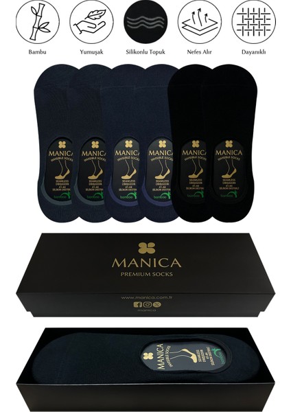 Erkek Bambu Babet Çorap 6 Çift - İkişer Çift Siyah, Lacivert, Füme