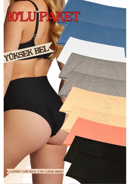 Büyük Beden Yüksek Bel Pamuklu Kadın Külot (Slip) 10'lu Paket (Battal-Bato)