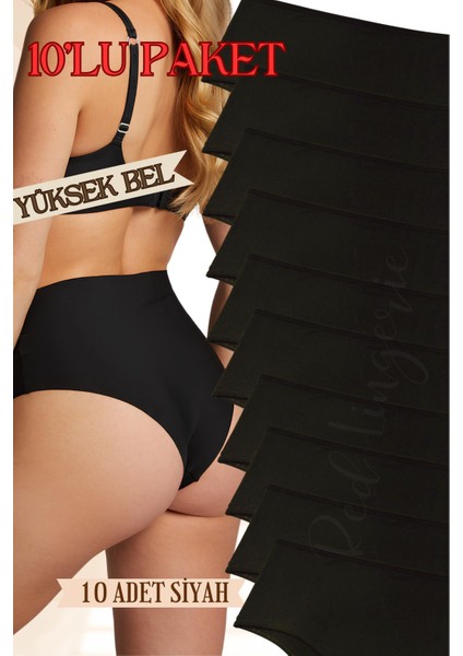 Büyük Beden Yüksek Bel Pamuklu Kadın Külot (Slip) 10'lu Paket (Battal-Bato)