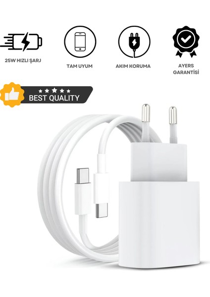 Yeni Nesil 25W Hızlı Şarj Seti Adaptor + Type C Kablosu iPhone 15 16 Samsung Realme Oppo Vb. Uyumlu