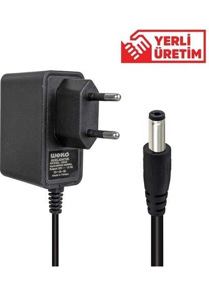 12 Volt - 1 Amper 5.5*2.5 Uçlu Yerli Üretim Plastik Kasa Priz Tipi Adaptör