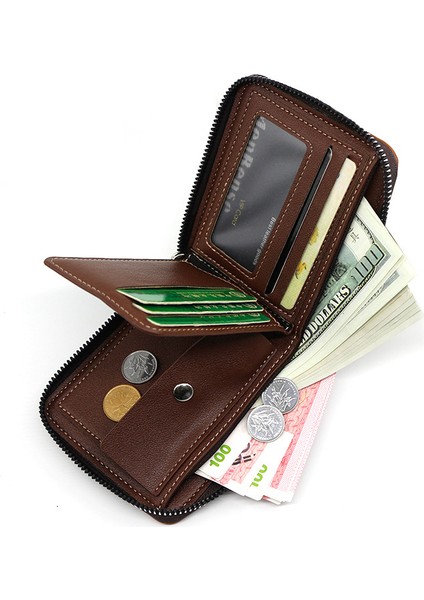 Erkek Kısa Cüzdan Gündelik Moda Büyük Kapasiteli Çoklu Kart Yuvası Erkek Fermuarlı Cüzdan Kart Tutucu (Yurt Dışından) fiyatları