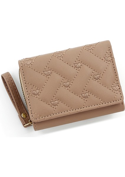 Bayan Kısa Cüzdan Basit Nakış Pu Üç Katlanır Çanta Çok Kart Paketi Çok Kart Cüzdan (Yurt Dışından)