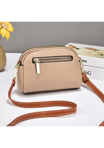 kadın Çantası Mini Cep Telefonu Çantası Moda Atmosferik Düz Renk Çift Katlı Omuz Crossbody Çanta (Yurt Dışından) modelleri