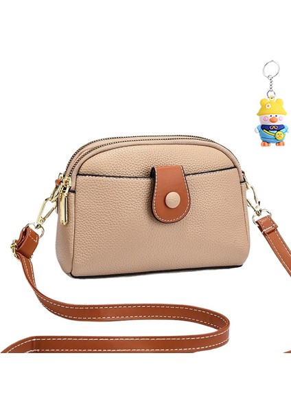 Kadın Çantası Mini Cep Telefonu Çantası Moda Atmosferik Düz Renk Çift Katlı Omuz Crossbody Çanta (Yurt Dışından)