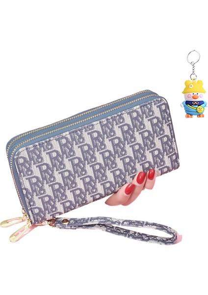 Cüzdan Kadın Uzun Cep Telefonu Çantası Moda Büyük Kapasiteli Çift Fermuarlı Clutch Kart Tutucu (Yurt Dışından)