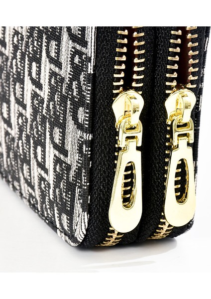 Cüzdan Kadın Uzun Cep Telefonu Çantası Moda Büyük Kapasiteli Çift Fermuarlı Clutch Kart Tutucu (Yurt Dışından)