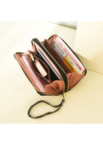 Cüzdan Kadın Uzun Cep Telefonu Çantası Moda Büyük Kapasiteli Çift Fermuarlı Clutch Kart Tutucu (Yurt Dışından)